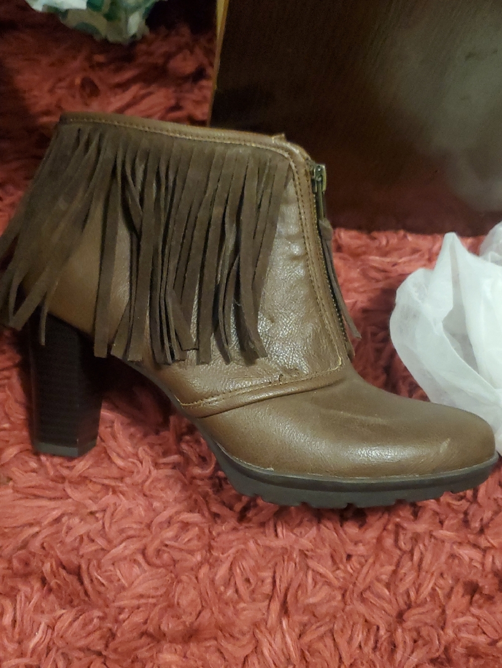 American Living Brown Fringe Ankle Bootie